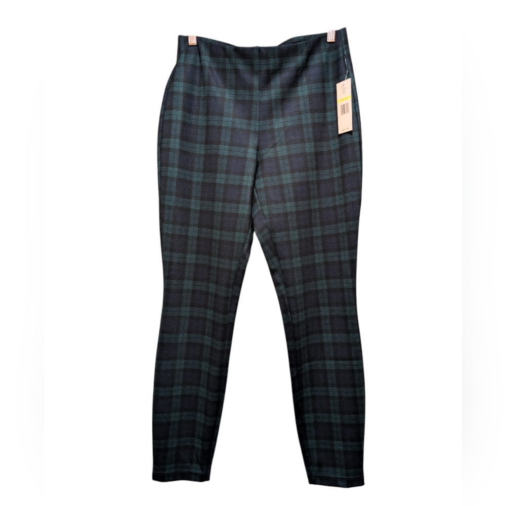 NWT Nanette Lapore Tartan Plaid Green Stretch Trouser Slacks Sz M